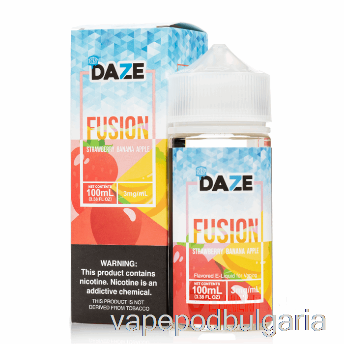 Vape 10000 Дръпки Iced ягода банан ябълка - 7 Daze Fusion - 100ml 0mg